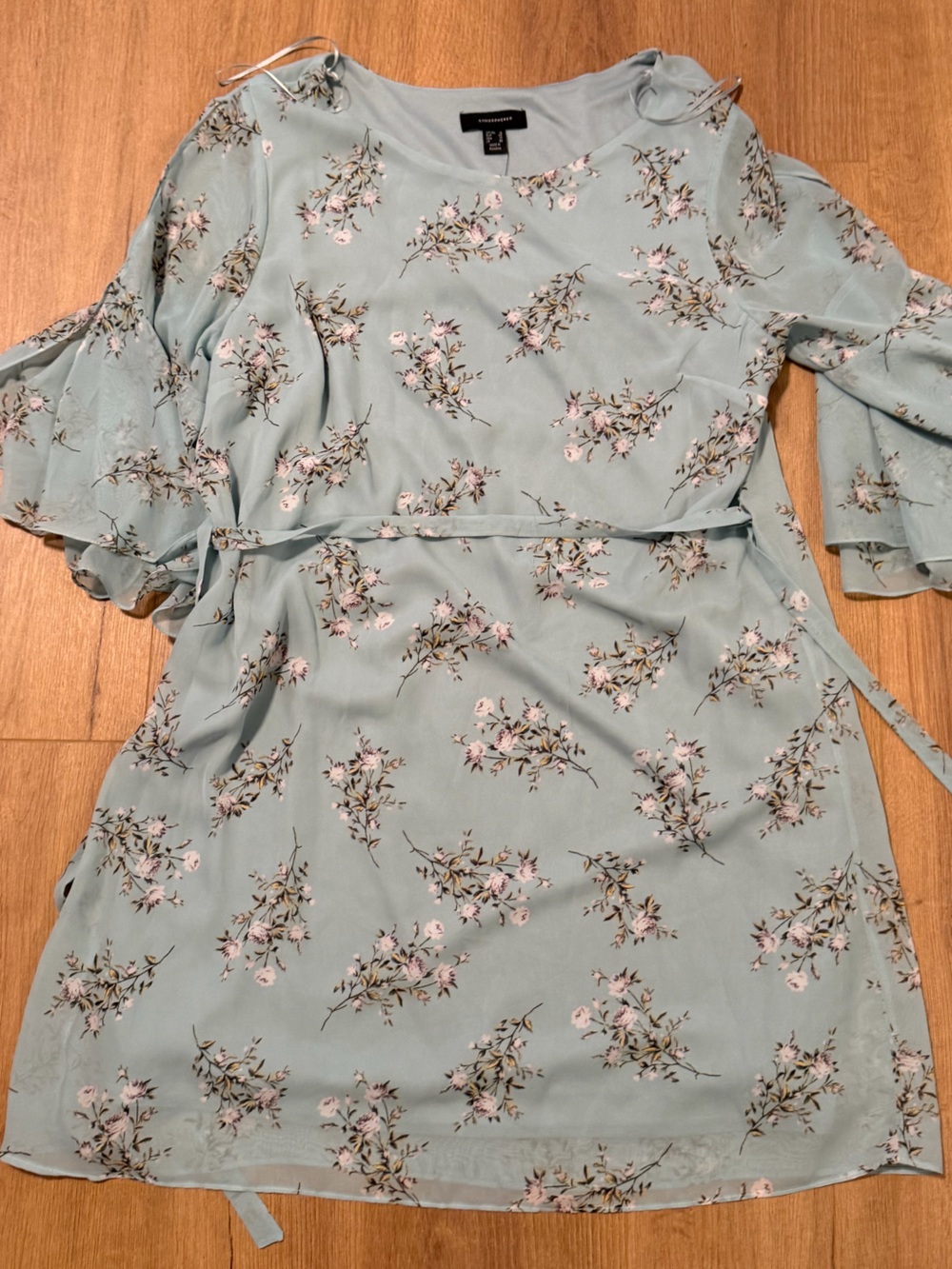 Atmosphere Pale Blue Floral Tie-Waist Mini Dress